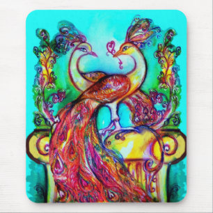 PEACOCKS IN KÄRLEK MONOGRAM Red blue turquase grön Musmatta