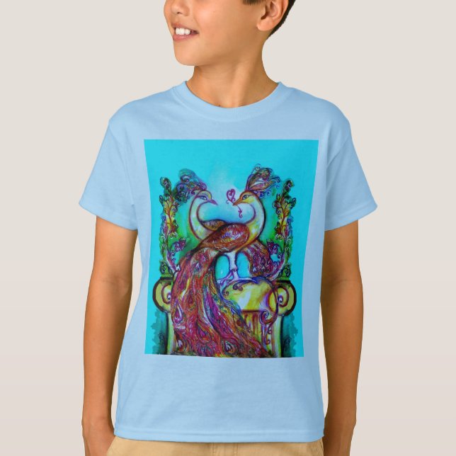PEACOCKS IN KÄRLEK MONOGRAM Red blue turquase grön T Shirt (Framsida)