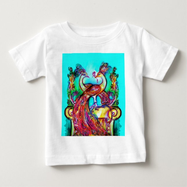 PEACOCKS IN KÄRLEK MONOGRAM Red blue turquase grön Tee (Framsida)