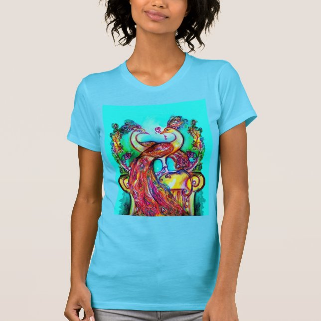PEACOCKS IN KÄRLEK MONOGRAM Red blue turquase grön Tee (Framsida)