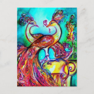 PEACOCKS IN KÄRLEK MONOGRAM Red blue turquase grön Vykort