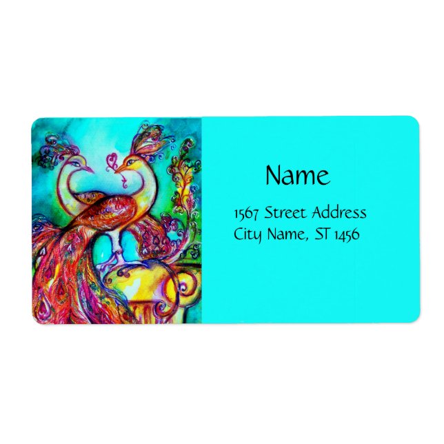 PEACOCKS IN KÄRLEK ,Red blue turquase grönt Fraktsedel (Framsidan)