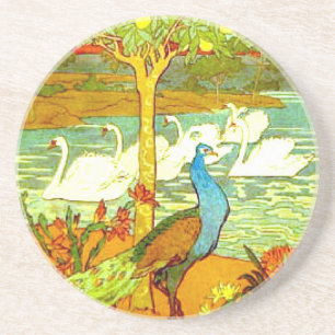 Peacocks och Svanar Underlägg Sandsten