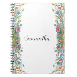 Peacocks ram med vattenfärgblommor anteckningsbok