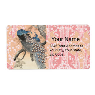 PEACOCKS,ROSA WHITE SAKURA FLOWERS Japansk Blommig Fraktsedel