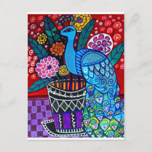 Peacocks with Flowers Art by Heganska Galler Vykort