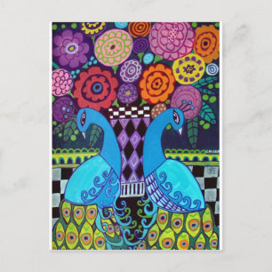 Peacocks with Flowers Art by Hethan Galler Galler Vykort