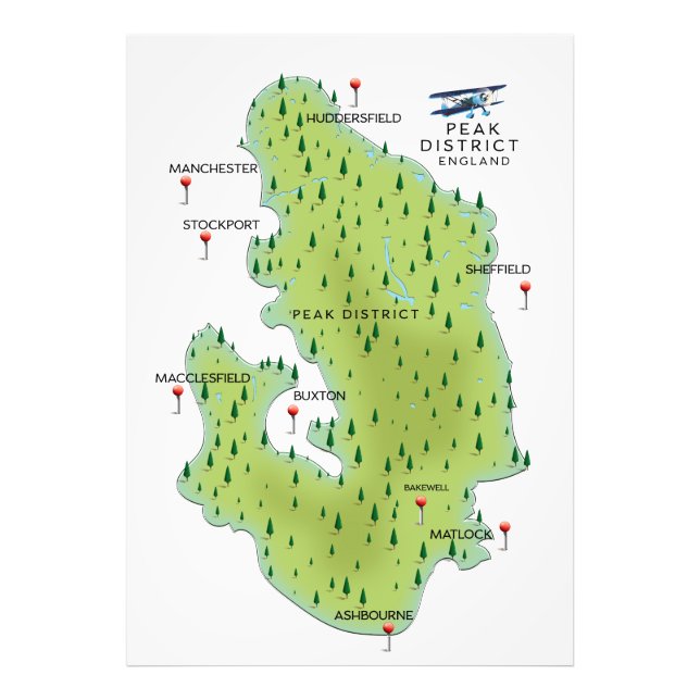 Peak District England Karta Fototryck (Framsidan)