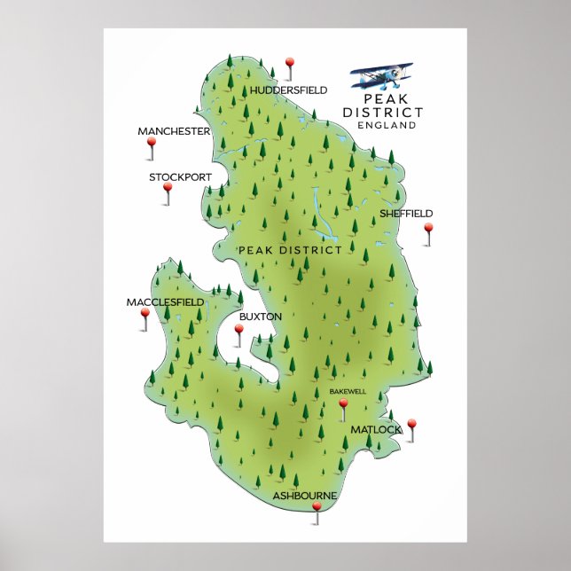 Peak District England Karta Poster (Framsidan)