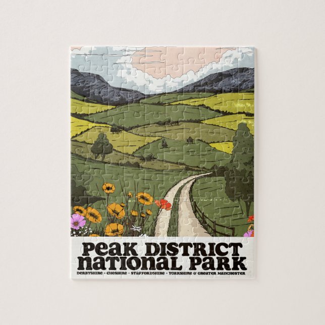 Peak District Nationalpark vintage resemålning aff Pussel (Vertikal)