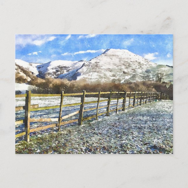 Peak District Snö Watercolor-Stil Vykort (Framsida)