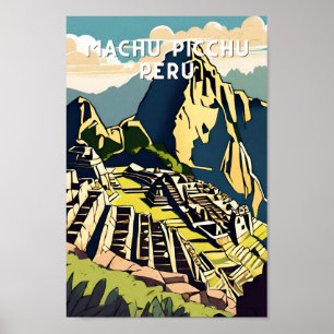 Peak Machu picchu peru vintage resor latin alpaca Poster