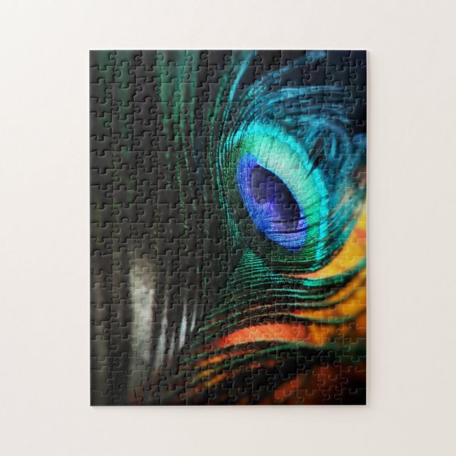 Peakcock Feather nära och Personligt Pussel (Vertikal)