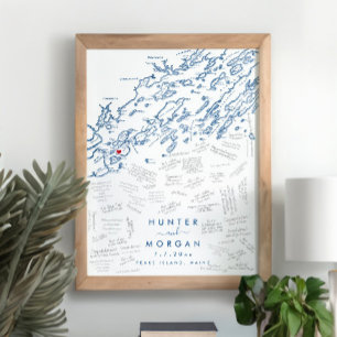 Peaks Island Bröllop Modern Guest Bok Poster