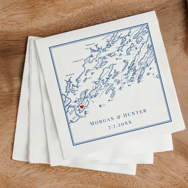 Peaks Island Maine Casco Bay Karta Elegant bröllop Pappersservett (Skapare uppladdad)