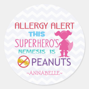 "Peanut Allergy Alert Superassistance Girl Sticker Runt Klistermärke