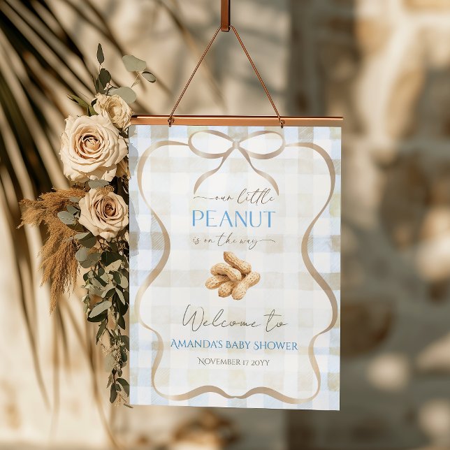 Peanut Boy Blue Gingham Baby Shower Välkommen Poster (Skapare uppladdad)