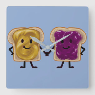 Peanut Butter and Jelly Sandwich Buddies Fyrkantig Klocka