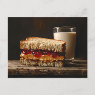 Peanut Butter and Jelly Sandwich Mjölk Painting Vykort