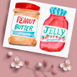 Peanut Butter and Jelly Watercolor Vykort<br><div class="desc">Lägg till en egen text framtill och bakåt,  eller ändra färg. Titta på min butik för mer!</div>