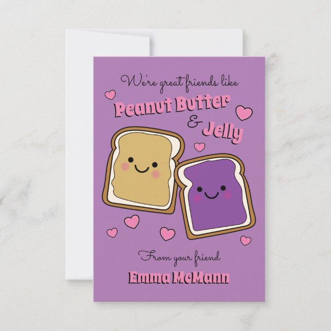 Peanut Butter Jelly Classroom Valentine PBJ-kort Tack Kort (Framsida)
