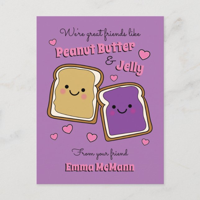 Peanut Butter Jelly Classroom Valentine PBJ-kort Vykort (Framsida)