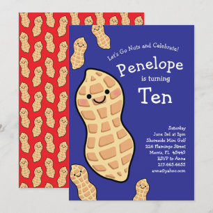 Peanut Födelsedagsfest Kids Cute Nöt Tecknad Inbjudningar