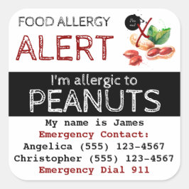 Peanut Food Allergy Sticker Fyrkantigt Klistermärke
