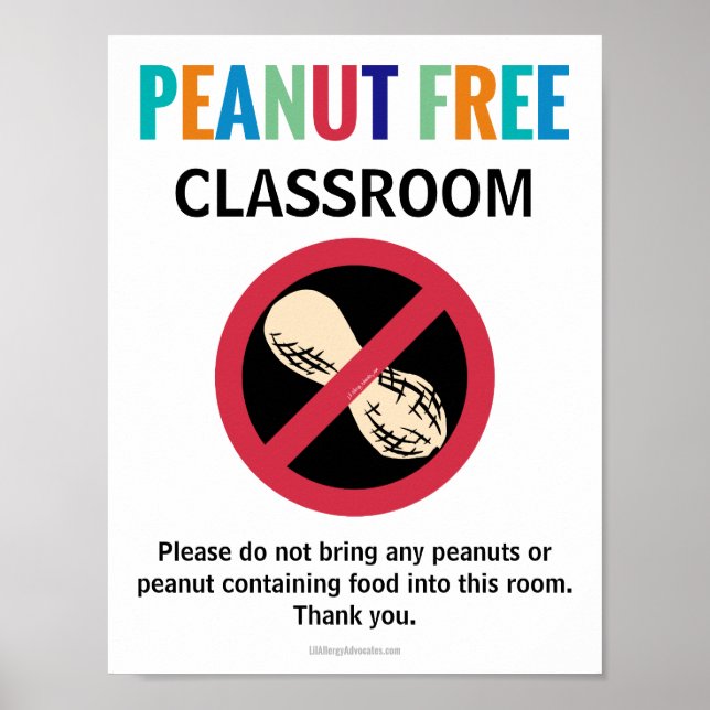 Peanut Free Classroom Customized Allergy School Poster (Framsidan)