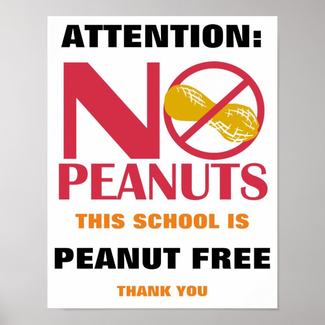 Peanut Free School Sign för School eller Daycare Poster (Framsidan)