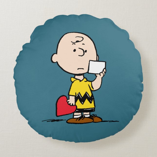 Peanuts | Alla hjärtans dag Charlie Brown Valentin Rund Kudde (Framsidan)