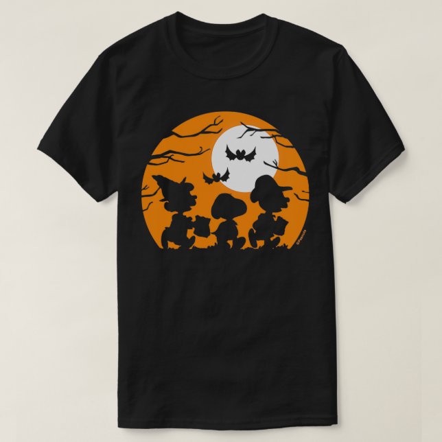 Peanuts Halloween Bus eller godis Silhouettes T Shirt (Design framsida)