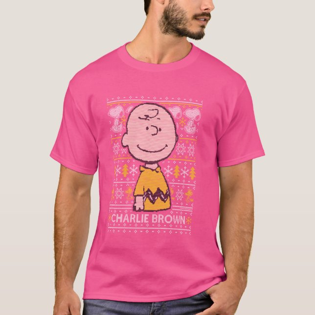 Peanuts Jul Charlie Brown Knkunnig Mönster T Shirt (Framsida)