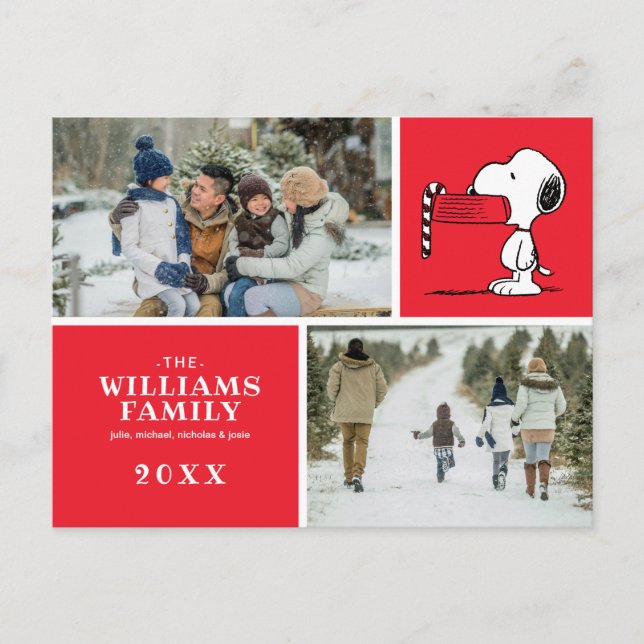 Peanuts-julfamiljen Snoopy-fotokollage Helg Vykort (Framsida)