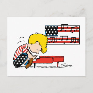 Peanuts Patriotisk Schroeder & hans piano Vykort