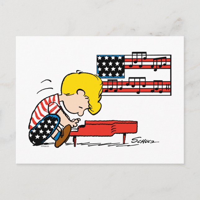 Peanuts | Patriotisk Schroeder & hans piano Vykort (Framsida)