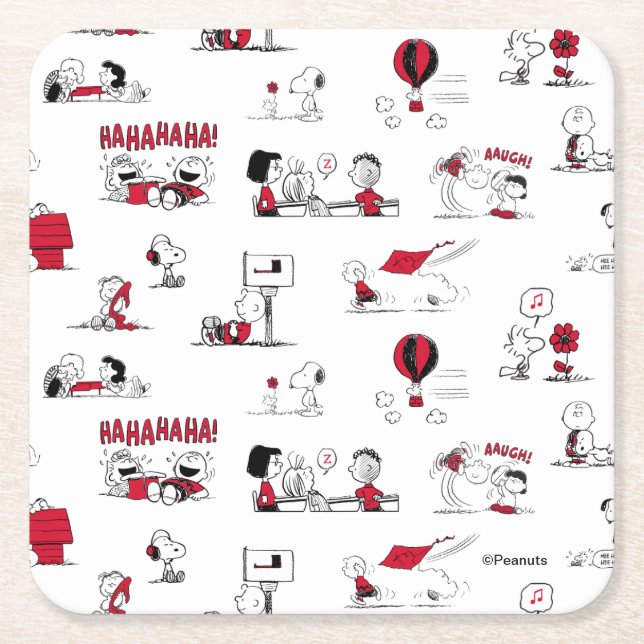 PEANUTS | Red & Black Mönster Underlägg Papper Kvadrat (Framsidan)