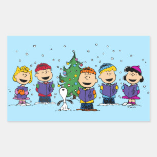 Peanuts Runtom Julgran Rektangulär Sticker Rektangulärt Klistermärke