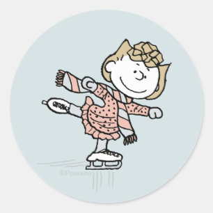 Peanuts Sally på is Runt Klistermärke
