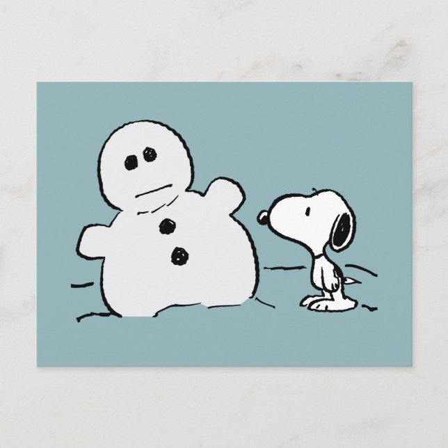 Peanuts | Snoopy Bygger En Snöman Vykort (Framsida)