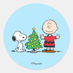 Peanuts Snoopy & Charlie Brown Julgran Runt Klistermärke