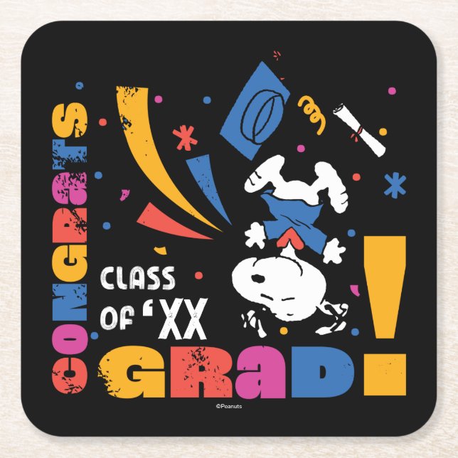 Peanuts Snoopy Congrats Grad Graduation Confetti Underlägg Papper Kvadrat (Framsidan)