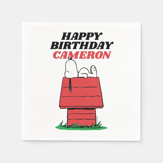 Peanuts Snoopy Dog House Birthday Napkins Pappersservett (Framsidan)