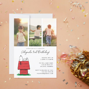 Peanuts Snoopy Hund House Birthday Photo Inbjudningar
