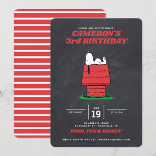 Peanuts Snoopy Hund House - Chalkboard Birthday In Inbjudningar