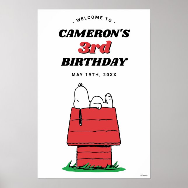 Peanuts Snoopy Hundhus Födelsedagsaffisch Poster (Framsidan)