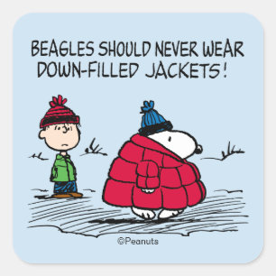 Peanuts   Snoopy & Linus Fylld Jacka Fyrkantigt Klistermärke