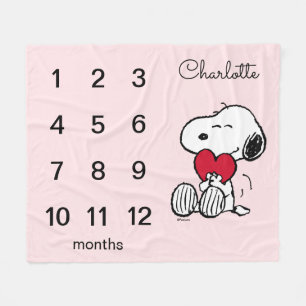 Peanuts Snoopy   Månatlig milstolpe Babyfleecefilt Fleecefilt