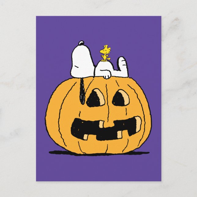 Peanuts | Snoopy och Woodstock Jack-O-Lantern Vykort (Framsida)