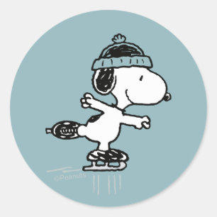 Peanuts   Snoopy på is Runt Klistermärke